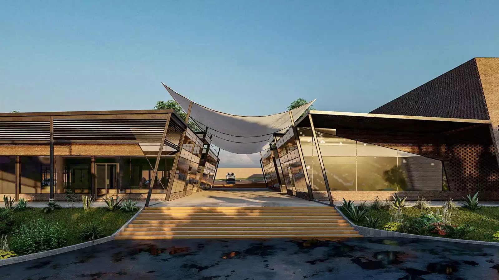 Entrance to modern shopping centre design in Lusaka Zambia by architectural designers Pantic Architects