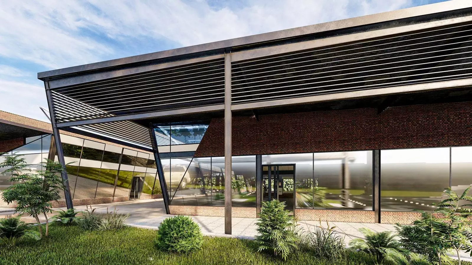 Walkway detail in modern shopping centre design in Lusaka by Pantic Architects