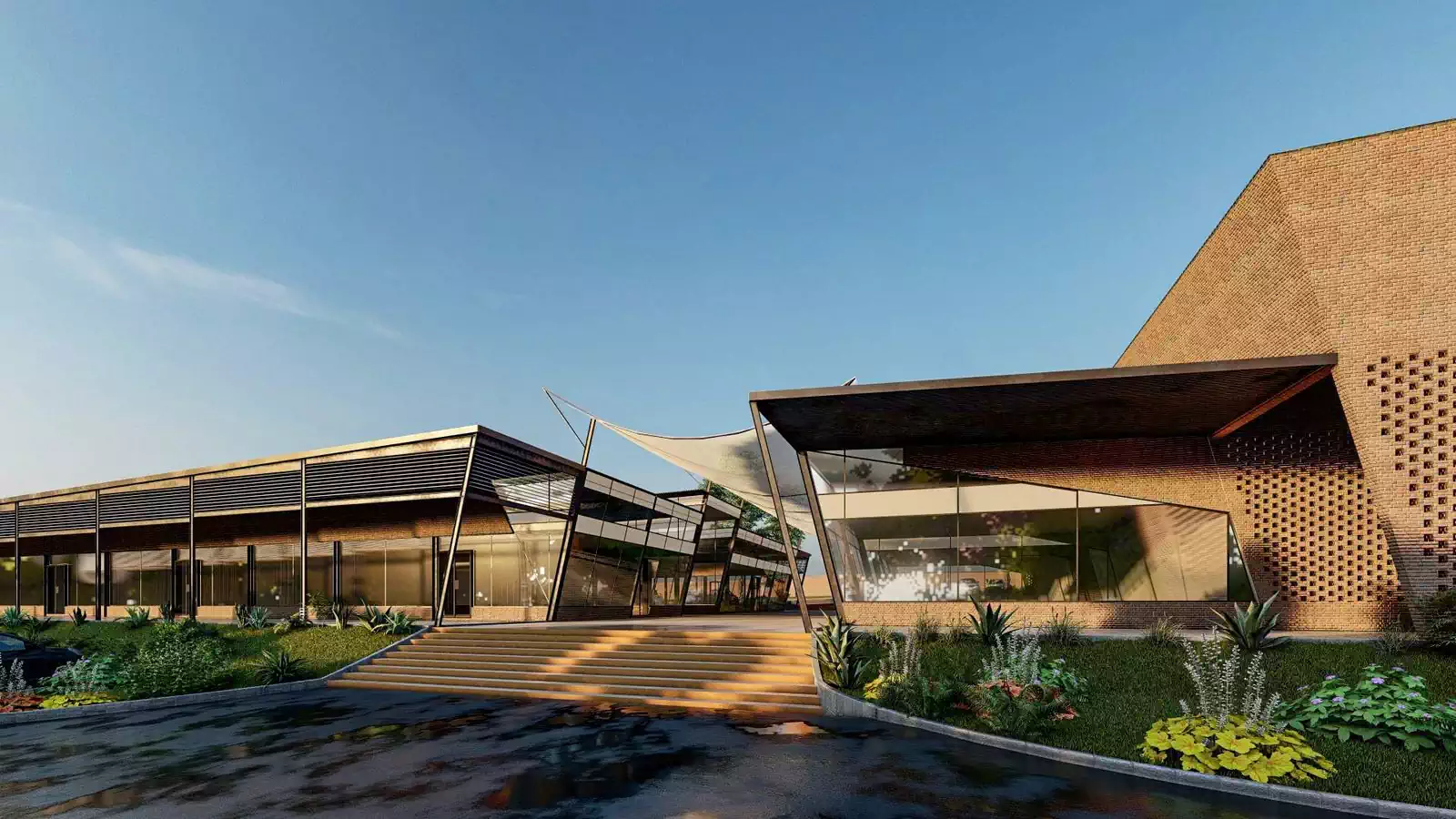 Entrance to modern shopping centre design in Lusaka Zambia by architectural designers Pantic Architects