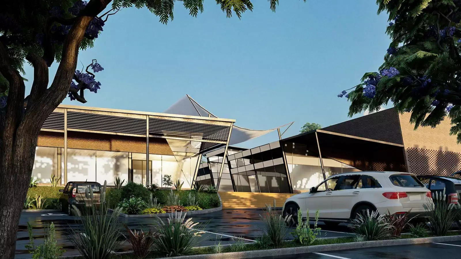 Entrance to modern shopping centre design in Lusaka Zambia by architectural designers Pantic Architects