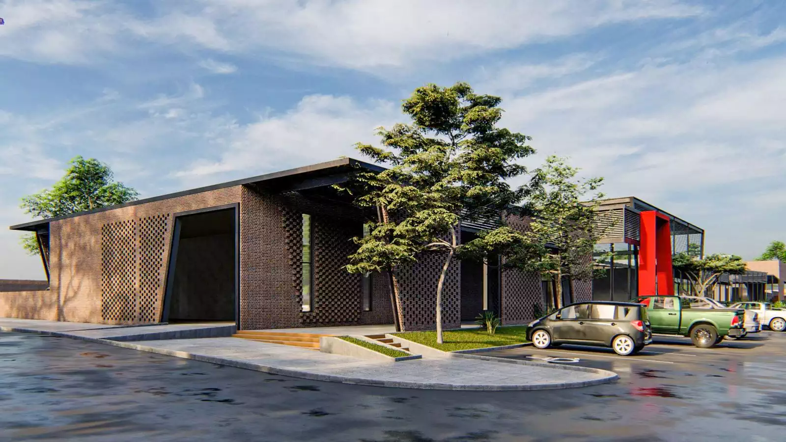 Back area detail of face brick wall with ventilation by harare architects
