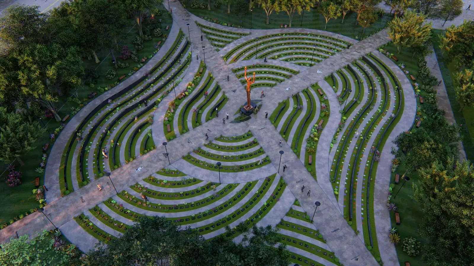Wavy foothpaths in memorial park tribute to civil rights movement