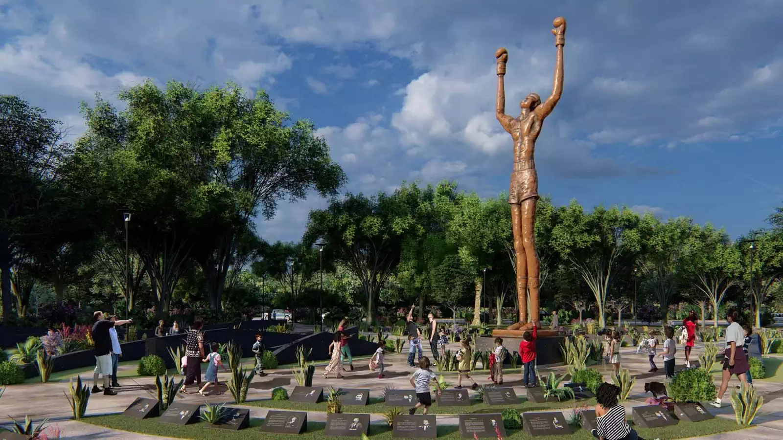 Statue to Mohamad Ali in Greatest memorial park tribute. Design by Zimbabwe architects Pantic architects
