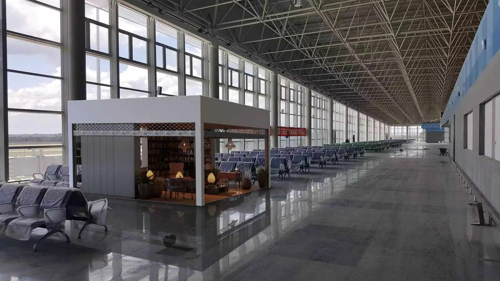 Insertion of retail shop in modern airport hall