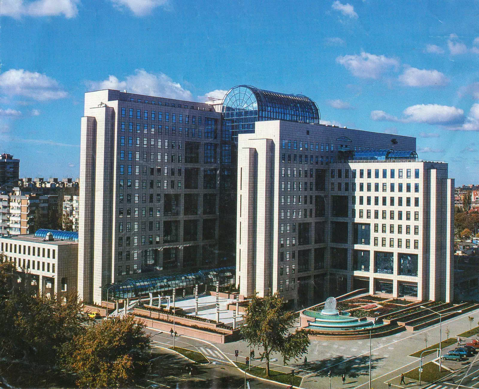 Impressive modernist office headquarter building of Naftagas in Belgrade Serbia designed by Pantic