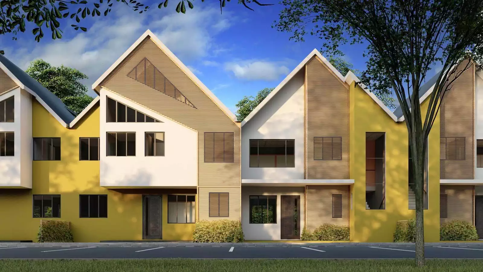 3 and 2 bedroom townhomes alternating to break repetition and monotony of town home designs