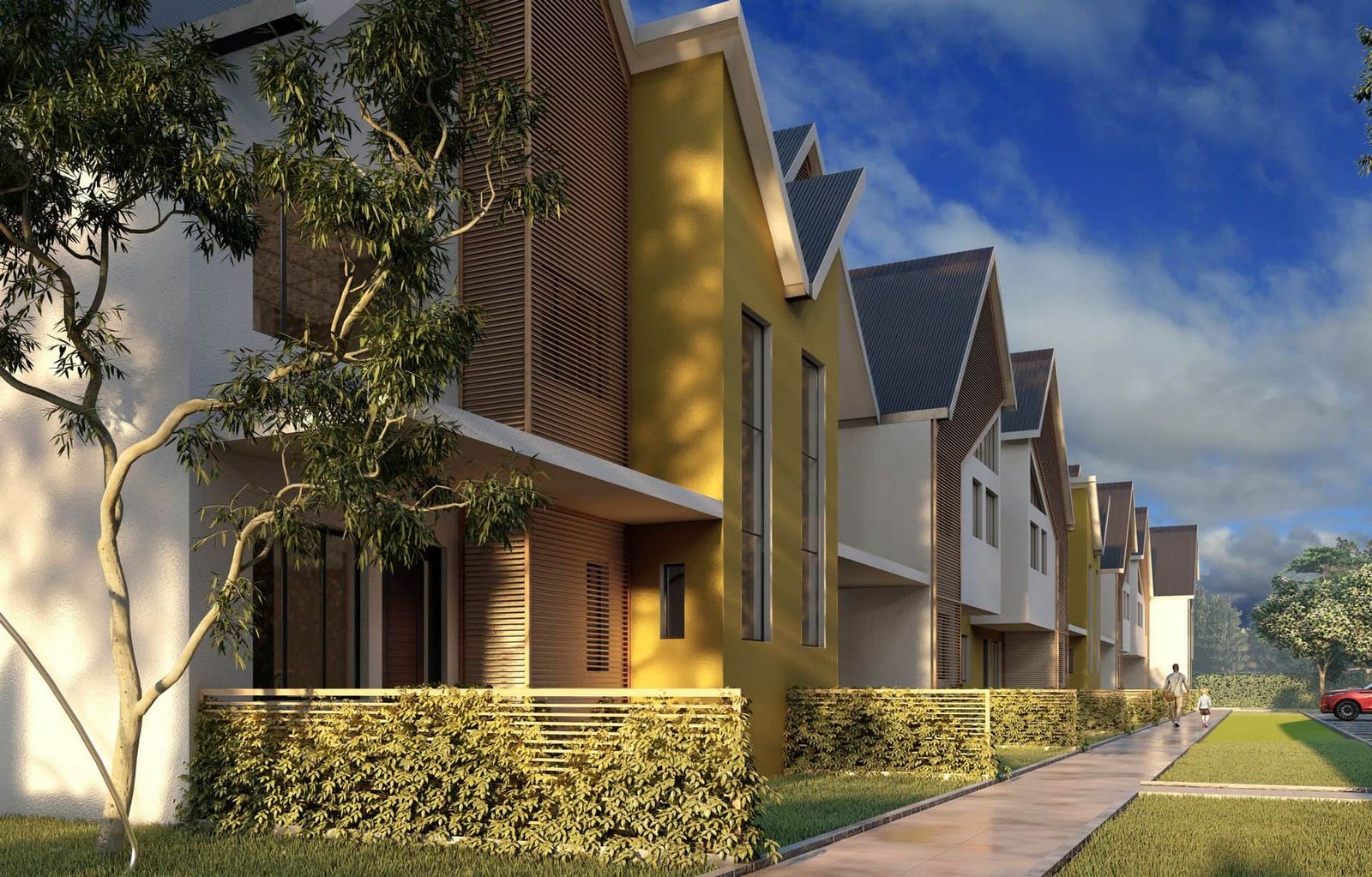 Dramatic housing design breaking monotomy while providing privacy and views