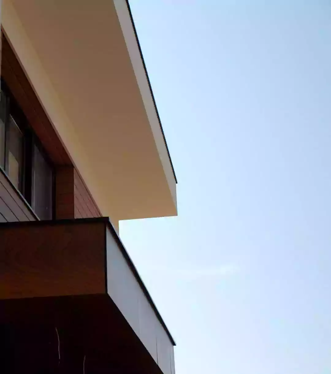Balcony overhang detail on modern house in Avala Serbia. Design by architect Zimbabwe