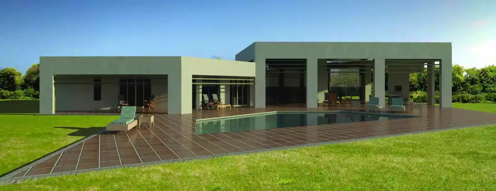 Modern house with double volume entrance and hourizontal windows and angular design in Bulawayo. 