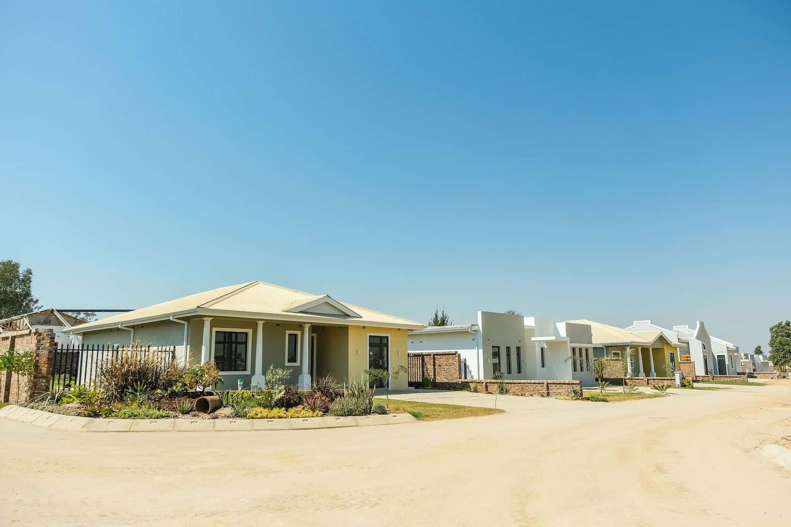 Three different house types, modern, contemporary and capedutch birds eye view
