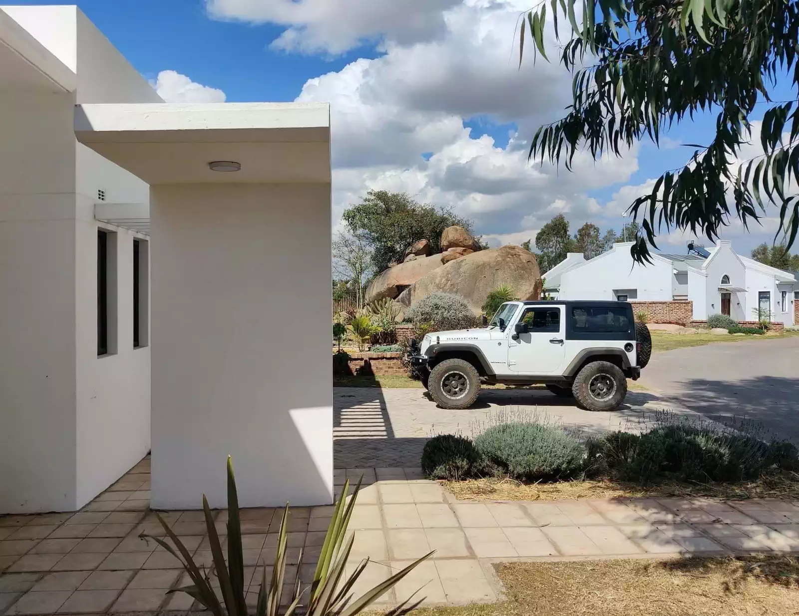Brise-soleils shading windows from direct sun in green design by Harare architectural designer