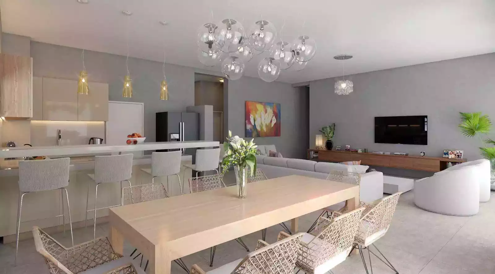 Stunning dining area in luxury contemporary villa in residential complex