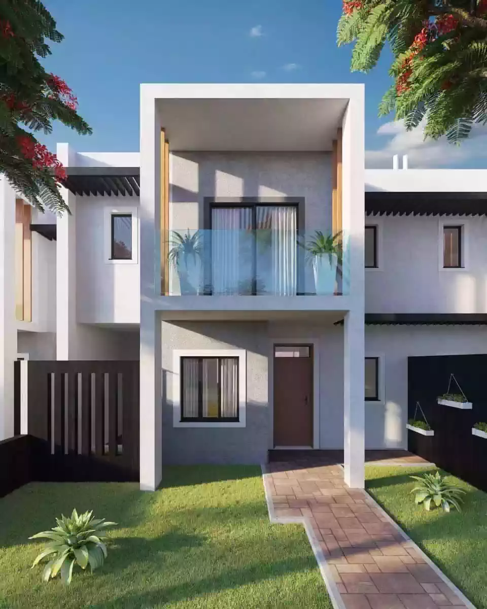 Modular townhouses in flats setback with sunshades deep balconies. Architectural design by architects in Zimbabwe Pantic Architects