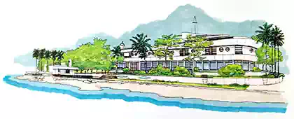 Architectural sketch drawing of hotel