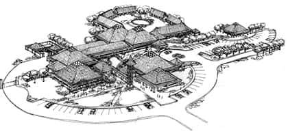 Designer architect concept design sketch of shopping centre in Zimbabwe