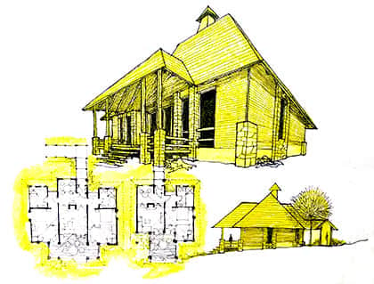 Designer architect sketch of house plans and perspective