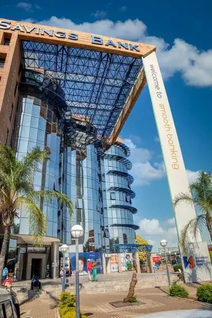 Corporate headquarters glass and brick building of Botswana Savings Bank in Gaborone
