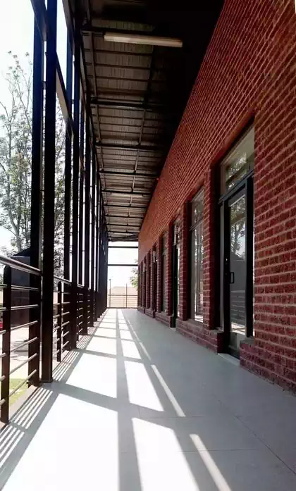 Steel covered shady walkway next to shops in new architecturally designed commercial centre in Chipinge Zimbabwe