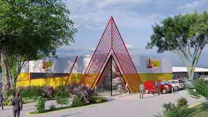 Modern Electrosales hardware shop in Chinhoyi. Building design by Zimbabwe architects Pantic Architects