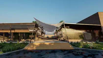 Entrance to modern shopping centre design in Lusaka Zambia by architectural designers Pantic Architects