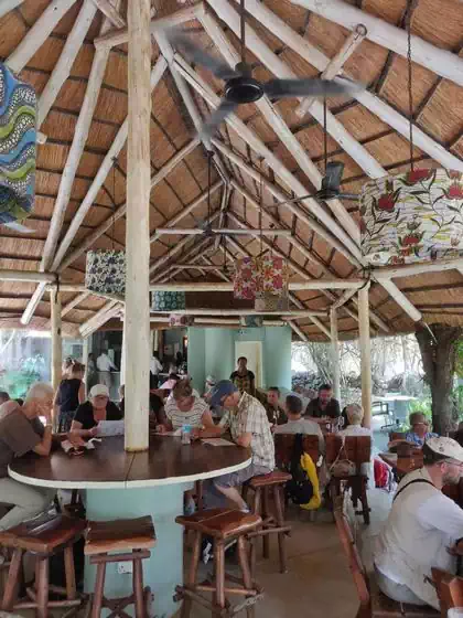Thatched restaurant in Victoria Falls waterfall heritage site