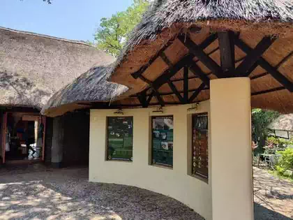 Thatched covers to information panels in Victoria Falls waterfall heritage site