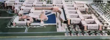 Complex plan of ministers complex buildings including lake and roads architectural model
