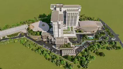 Birds eye view of luxury hotel design. Architectural design by Zimbabwean architect