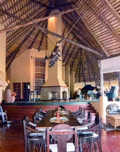 Impressive wooden roof with thatched ceiling in Zimbabwe lodge