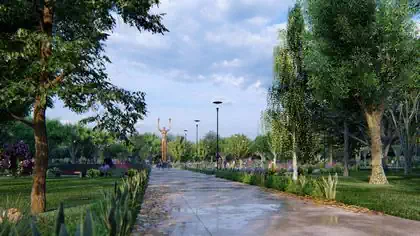 Central walkway to statue of Muhamad Ali