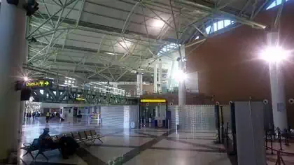 Interior of Victoria Falls airport building showing roof and triple volume