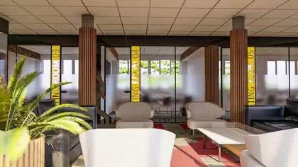 Meeting rooms among casual loungers by interior architect in Harare