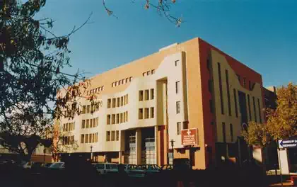 Ondulating facade on modern hospital in Harare centre by local architect