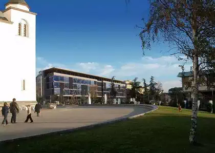 Project of modern glass office building in urban scenario in Belgrade, Serbia 