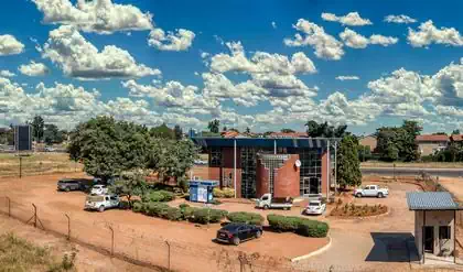 Modern facebrick and glass minimalist office building designed by architect in Gaborone Botswana