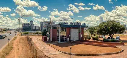 Modern facebrick and glass minimalist office building designed by architect in Gaborone Botswana