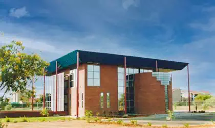 Modern facebrick and glass minimalist office building designed by architect in Gaborone Botswana