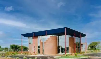 Modern facebrick and glass minimalist office building designed by architect in Gaborone Botswana