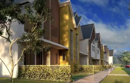 Dramatic housing design breaking monotomy while providing privacy and views