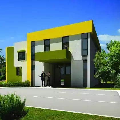 Modern cluster house covered entrance with vertical openings and walls. Designed by harare architect 