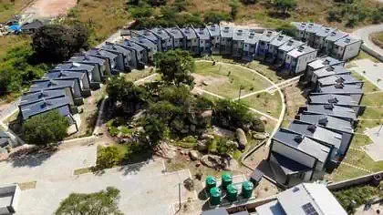Modern multicoloured segmented cluster housing in Zimbabwe