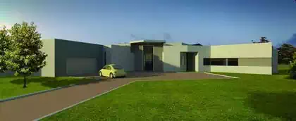 Modern house with double volume entrance and hourizontal windows and angular design in Bulawayo
