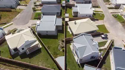 Aerial view of houses in common housing development