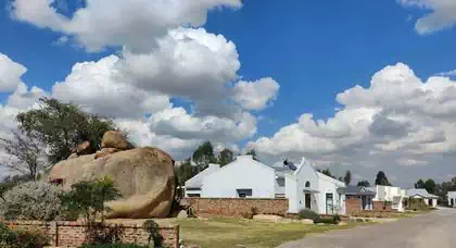 Aerial view of different house styles in cluster house development in Arlington Harare