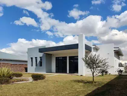 Back view of modern house in cluster complex in South Harare