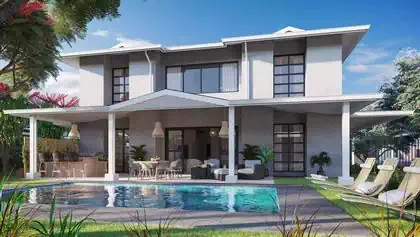Stunning pool and veranda of double story luxurious modern house in Victoria Falls Estate