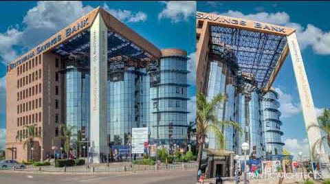 Modern glass office building Botswana Savings Bank in Gaborone. design by Pantic Architects